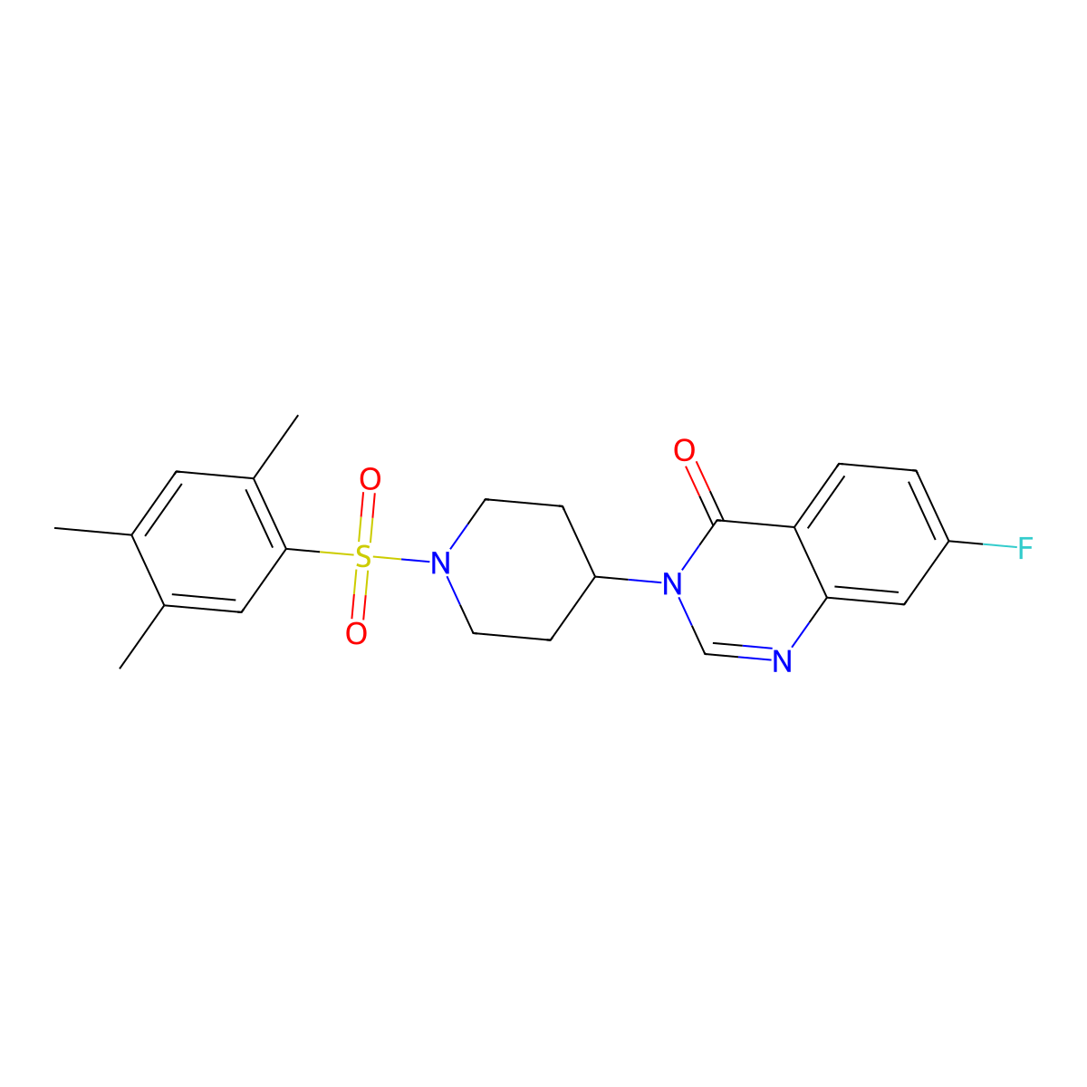 7-fluoro-3-(1-((2,4,5-trimethylphenyl)sulfonyl)piperidin-4-yl)quinazolin-4(3H)-one molecular structure, CAS 1251670-48-0