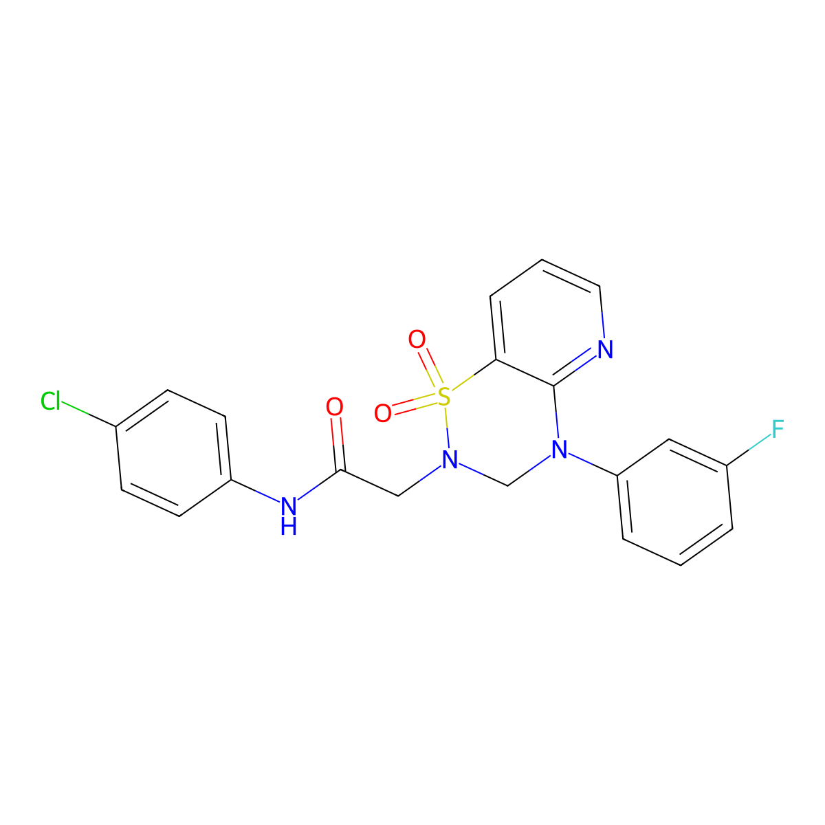 N-(4-chlorophenyl)-2-(4-(3-fluorophenyl)-1,1-dioxido-3,4-dihydro-2H-pyrido[2,3-e][1,2,4]thiadiazin-2-yl)acetamide molecular structure, CAS 1251670-54-8