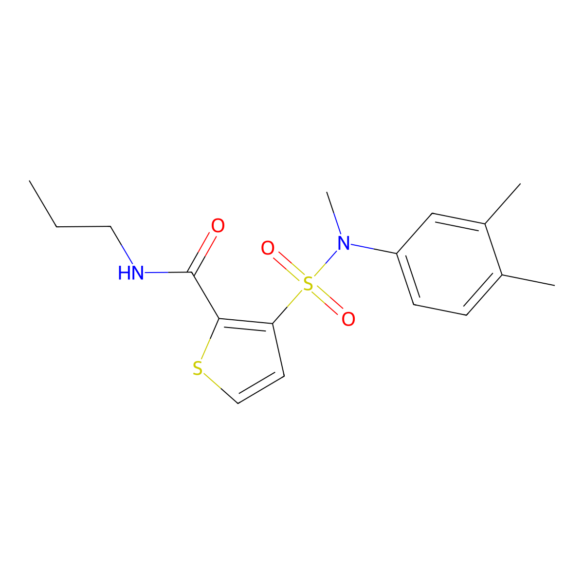 3-[(3,4-dimethylphenyl)(methyl)sulfamoyl]-N-propylthiophene-2-carboxamide molecular structure, CAS 1251670-57-1