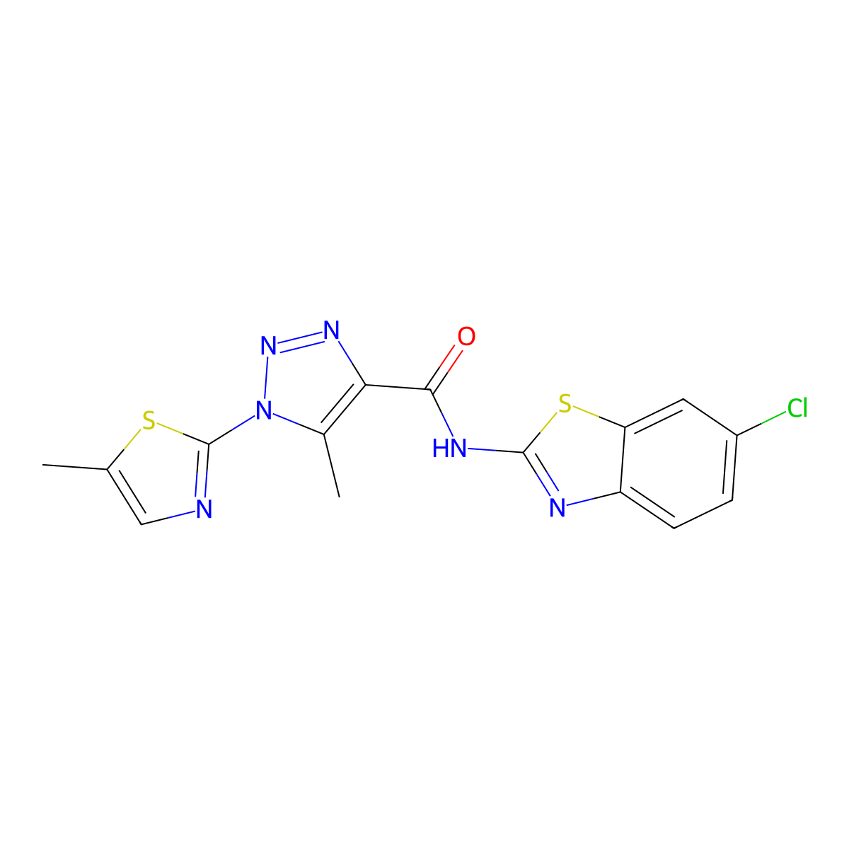 N-(6-chlorobenzo[d]thiazol-2-yl)-5-methyl-1-(5-methylthiazol-2-yl)-1H-1,2,3-triazole-4-carboxamide molecular structure, CAS 1251670-60-6
