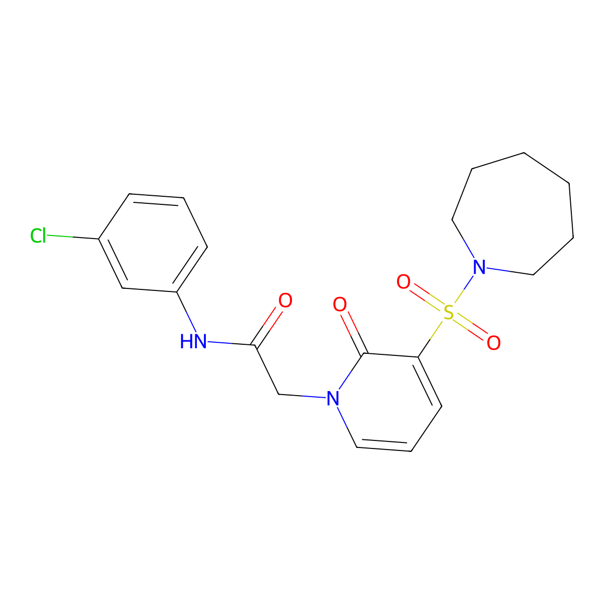 2-(3-(azepan-1-ylsulfonyl)-2-oxopyridin-1(2H)-yl)-N-(3-chlorophenyl)acetamide molecular structure, CAS 1251670-61-7