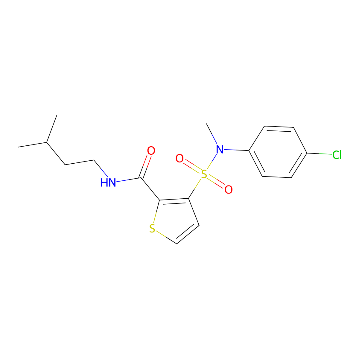 3-[(4-chlorophenyl)(methyl)sulfamoyl]-N-(3-methylbutyl)thiophene-2-carboxamide molecular structure, CAS 1251670-66-2