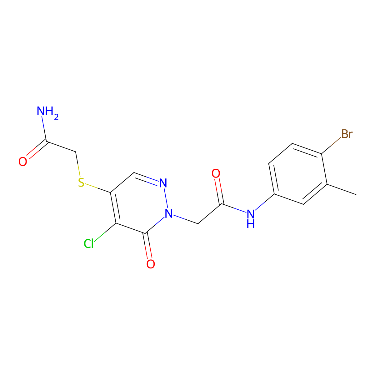 2-(4-((2-amino-2-oxoethyl)thio)-5-chloro-6-oxopyridazin-1(6H)-yl)-N-(4-bromo-3-methylphenyl)acetamide molecular structure, CAS 1251670-69-5