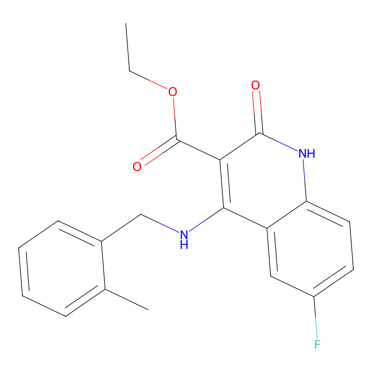 Ethyl 6-fluoro-4-((2-methylbenzyl)amino)-2-oxo-1,2-dihydroquinoline-3-carboxylate molecular structure, CAS 1251670-71-9
