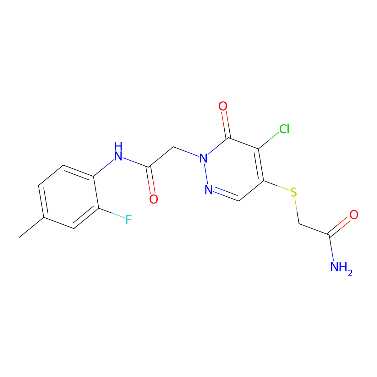 2-(4-((2-amino-2-oxoethyl)thio)-5-chloro-6-oxopyridazin-1(6H)-yl)-N-(2-fluoro-4-methylphenyl)acetamide molecular structure, CAS 1251670-74-2