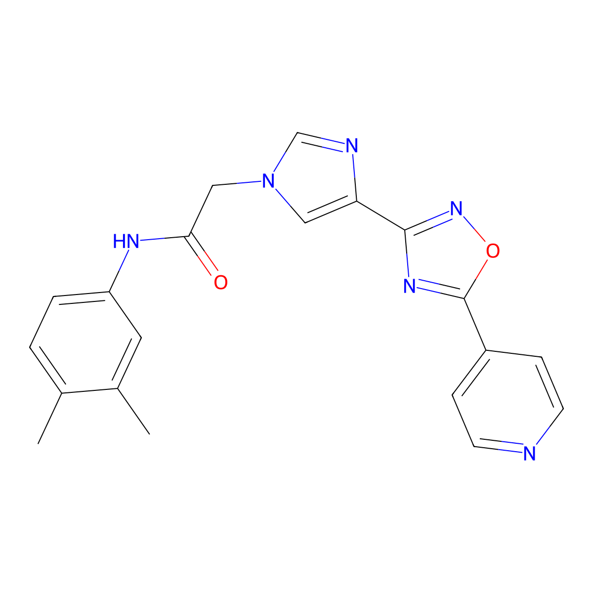 N-(3,4-dimethylphenyl)-2-{4-[5-(pyridin-4-yl)-1,2,4-oxadiazol-3-yl]-1H-imidazol-1-yl}acetamide molecular structure, CAS 1251670-82-2