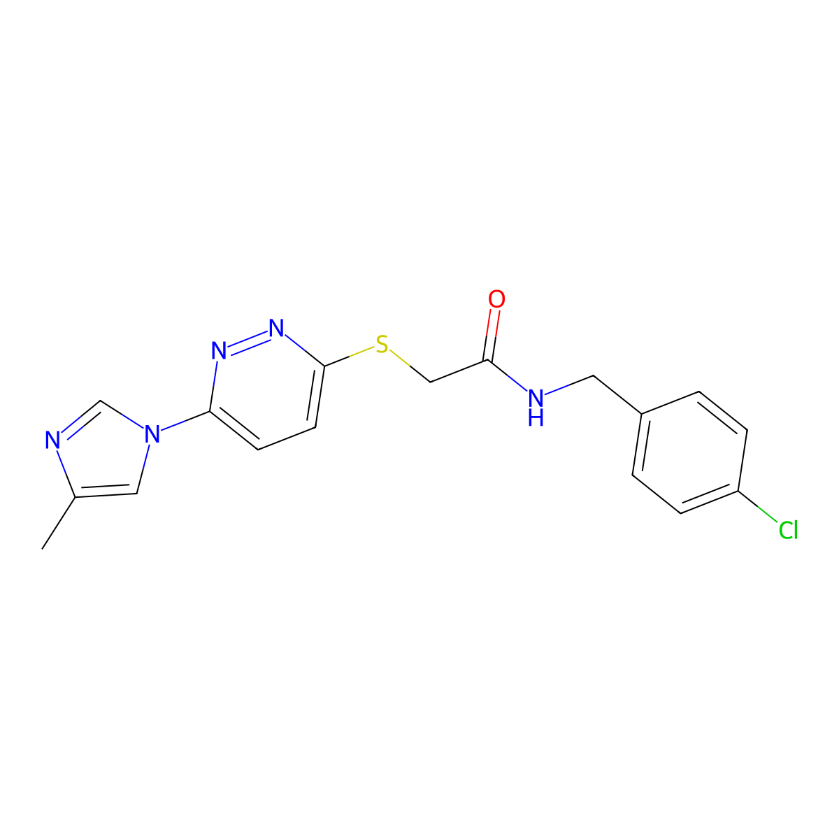N-(4-chlorobenzyl)-2-((6-(4-methyl-1H-imidazol-1-yl)pyridazin-3-yl)thio)acetamide molecular structure, CAS 1251670-87-7