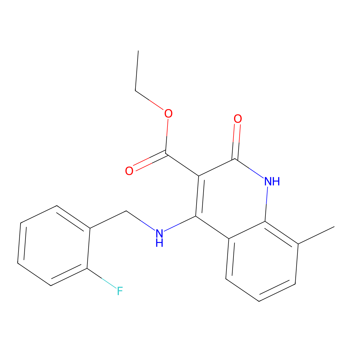 Ethyl 4-((2-fluorobenzyl)amino)-8-methyl-2-oxo-1,2-dihydroquinoline-3-carboxylate molecular structure, CAS 1251670-89-9