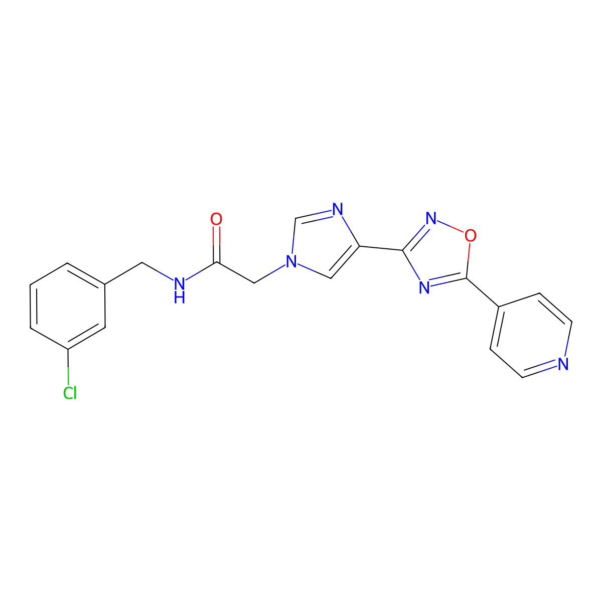 N-[(3-chlorophenyl)methyl]-2-{4-[5-(pyridin-4-yl)-1,2,4-oxadiazol-3-yl]-1H-imidazol-1-yl}acetamide molecular structure, CAS 1251670-90-2