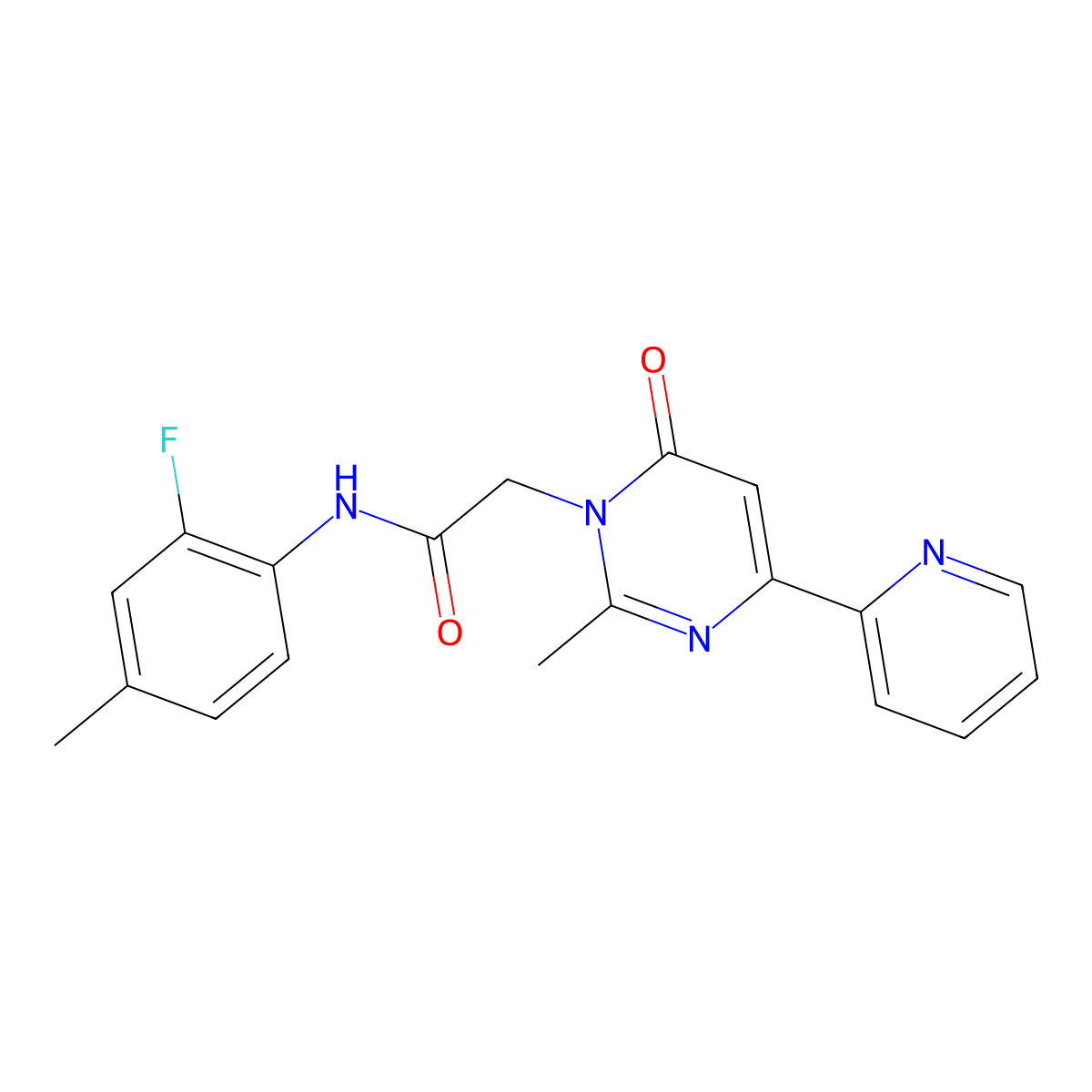 N-(2-fluoro-4-methylphenyl)-2-(2-methyl-6-oxo-4-(pyridin-2-yl)pyrimidin-1(6H)-yl)acetamide molecular structure, CAS 1251670-91-3