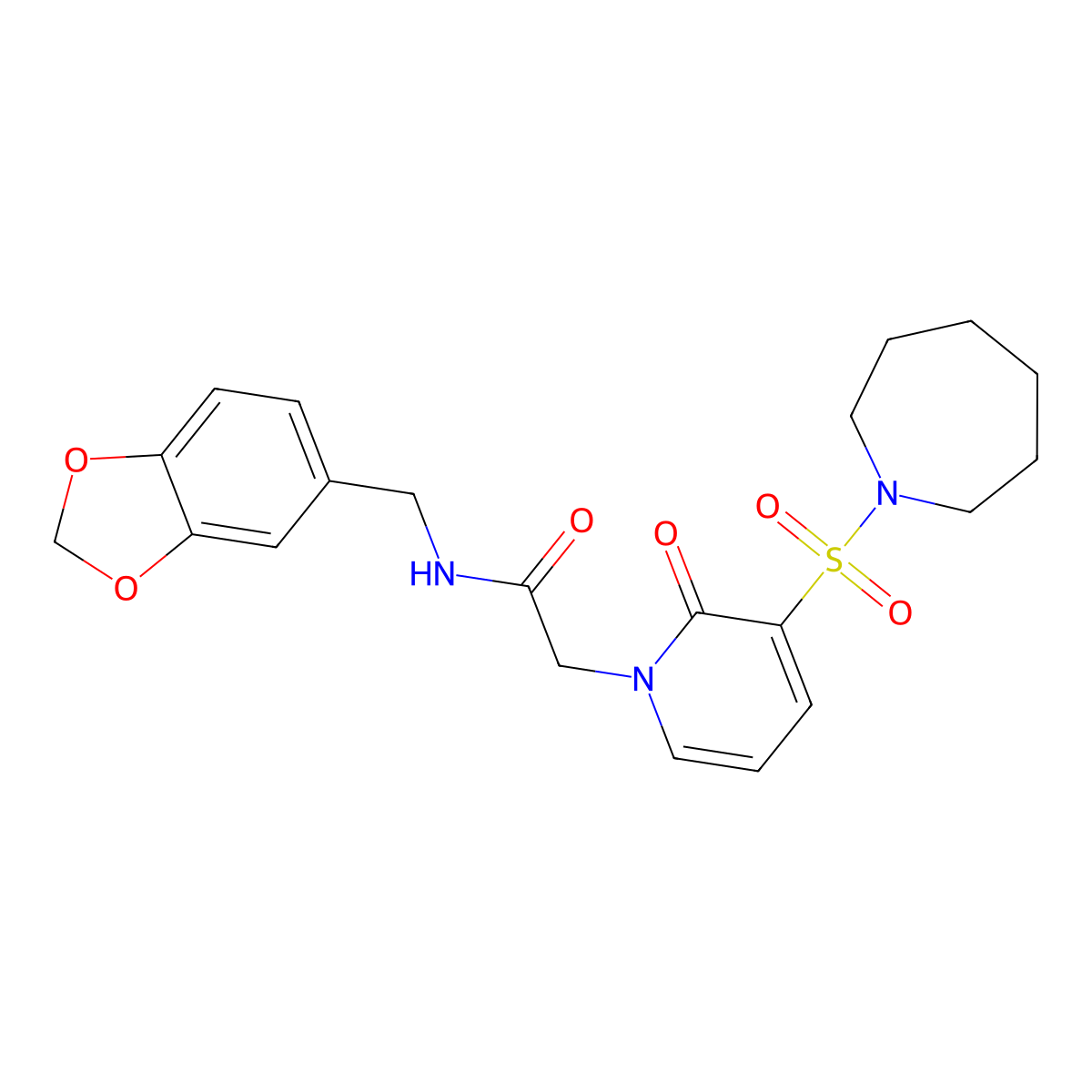 2-(3-(azepan-1-ylsulfonyl)-2-oxopyridin-1(2H)-yl)-N-(benzo[d][1,3]dioxol-5-ylmethyl)acetamide molecular structure, CAS 1251670-96-8