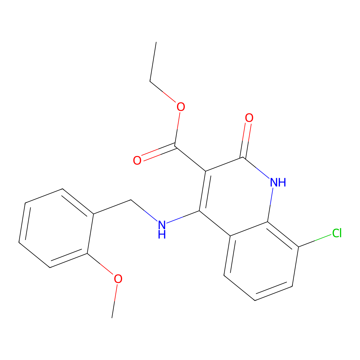 Ethyl 8-chloro-4-((2-methoxybenzyl)amino)-2-oxo-1,2-dihydroquinoline-3-carboxylate molecular structure, CAS 1251671-00-7