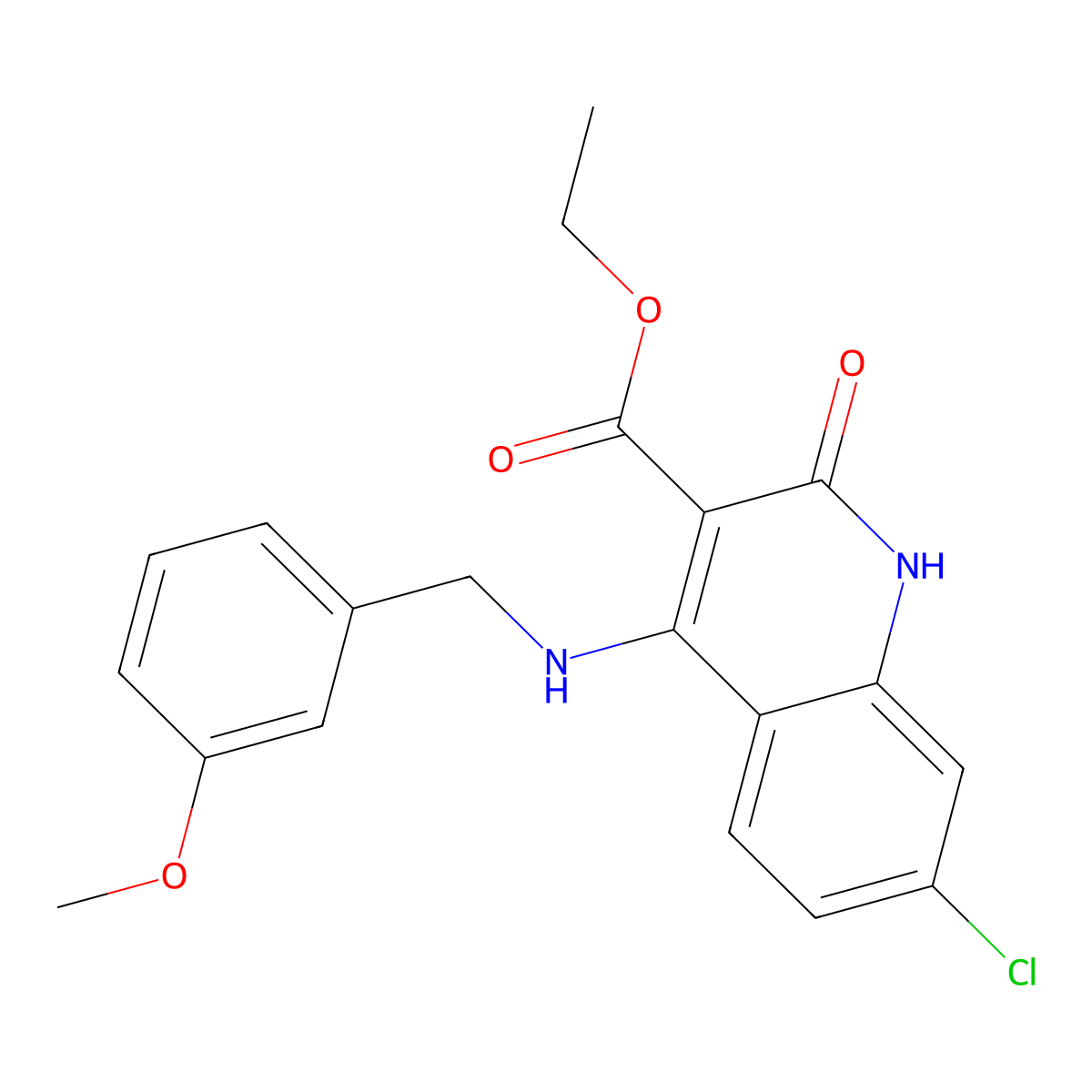 Ethyl 7-chloro-4-((3-methoxybenzyl)amino)-2-oxo-1,2-dihydroquinoline-3-carboxylate molecular structure, CAS 1251671-04-1