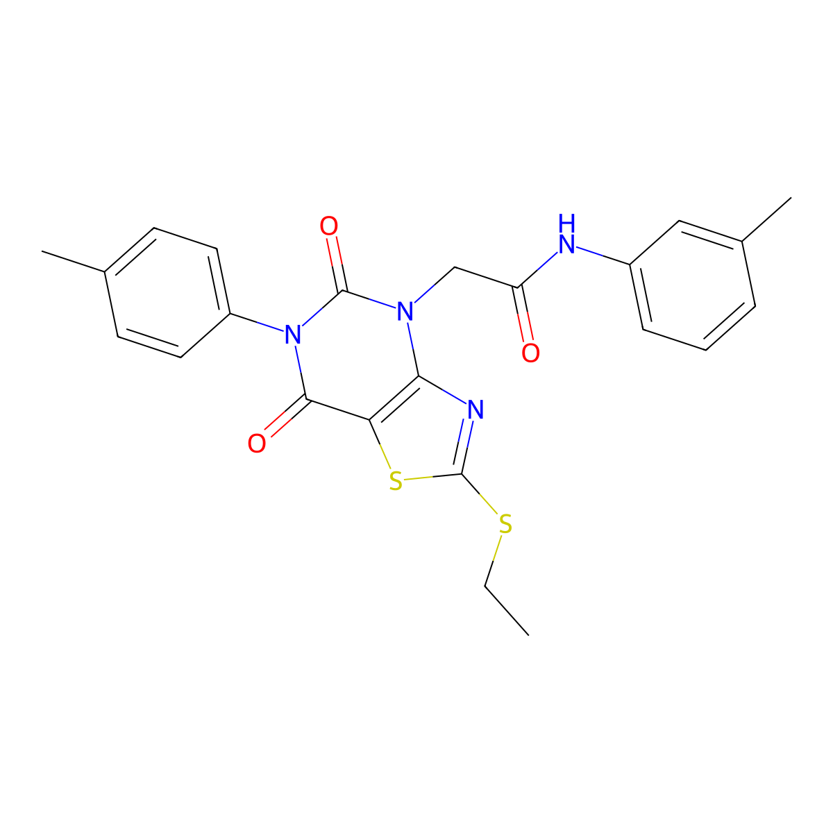 2-[2-(ethylsulfanyl)-6-(4-methylphenyl)-5,7-dioxo-4H,5H,6H,7H-[1,3]thiazolo[4,5-d]pyrimidin-4-yl]-N-(3-methylphenyl)acetamide molecular structure, CAS 1251671-10-9