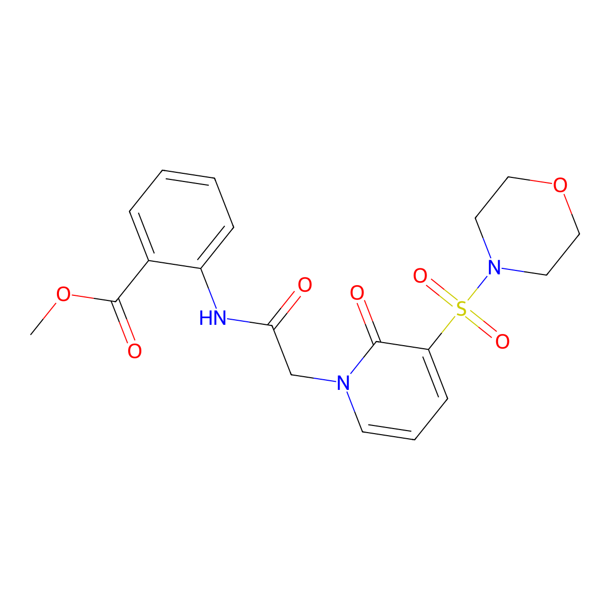methyl 2-(2-(3-(morpholinosulfonyl)-2-oxopyridin-1(2H)-yl)acetamido)benzoate molecular structure, CAS 1251671-14-3