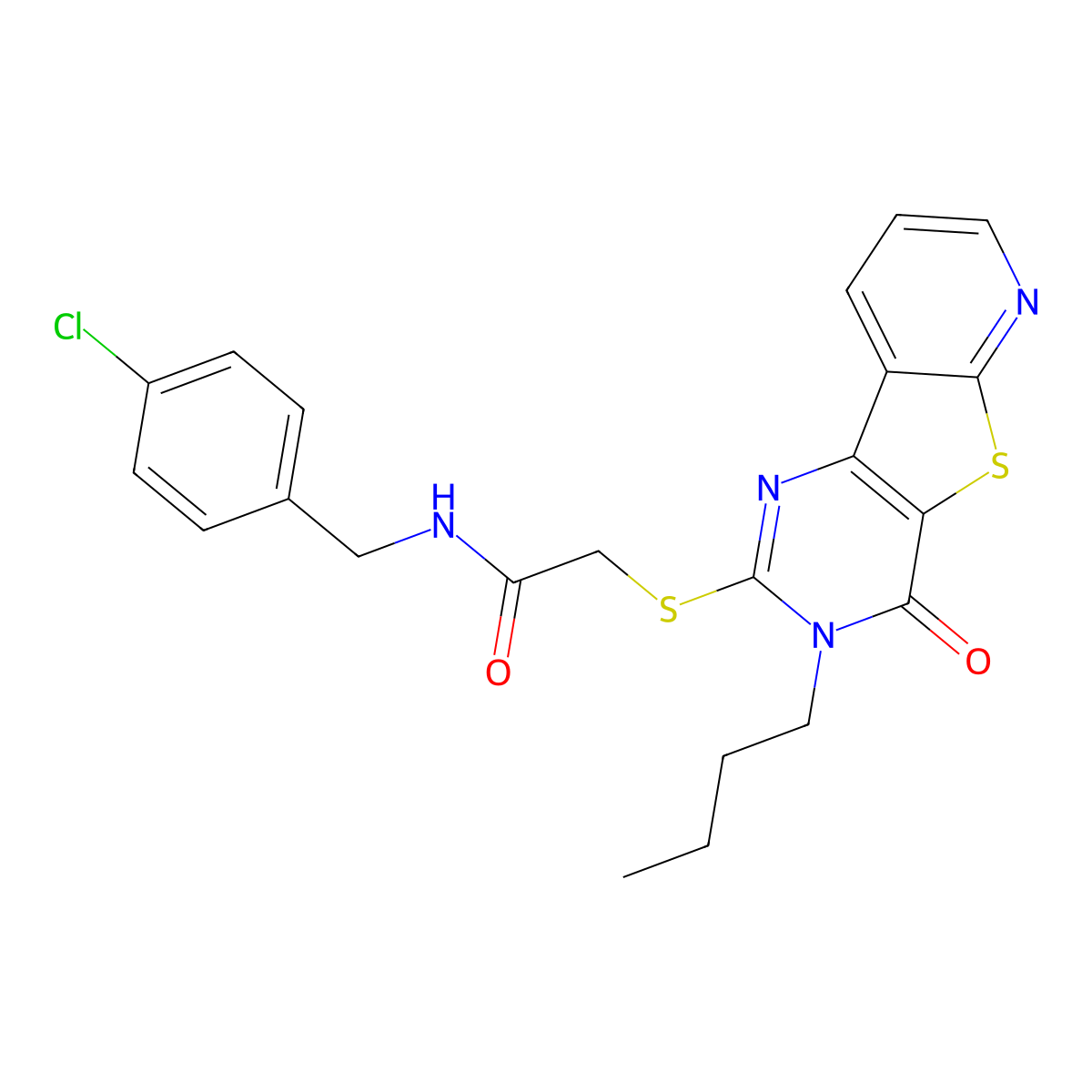 2-((3-butyl-4-oxo-3,4-dihydropyrido[3',2':4,5]thieno[3,2-d]pyrimidin-2-yl)thio)-N-(4-chlorobenzyl)acetamide molecular structure, CAS 1251671-16-5