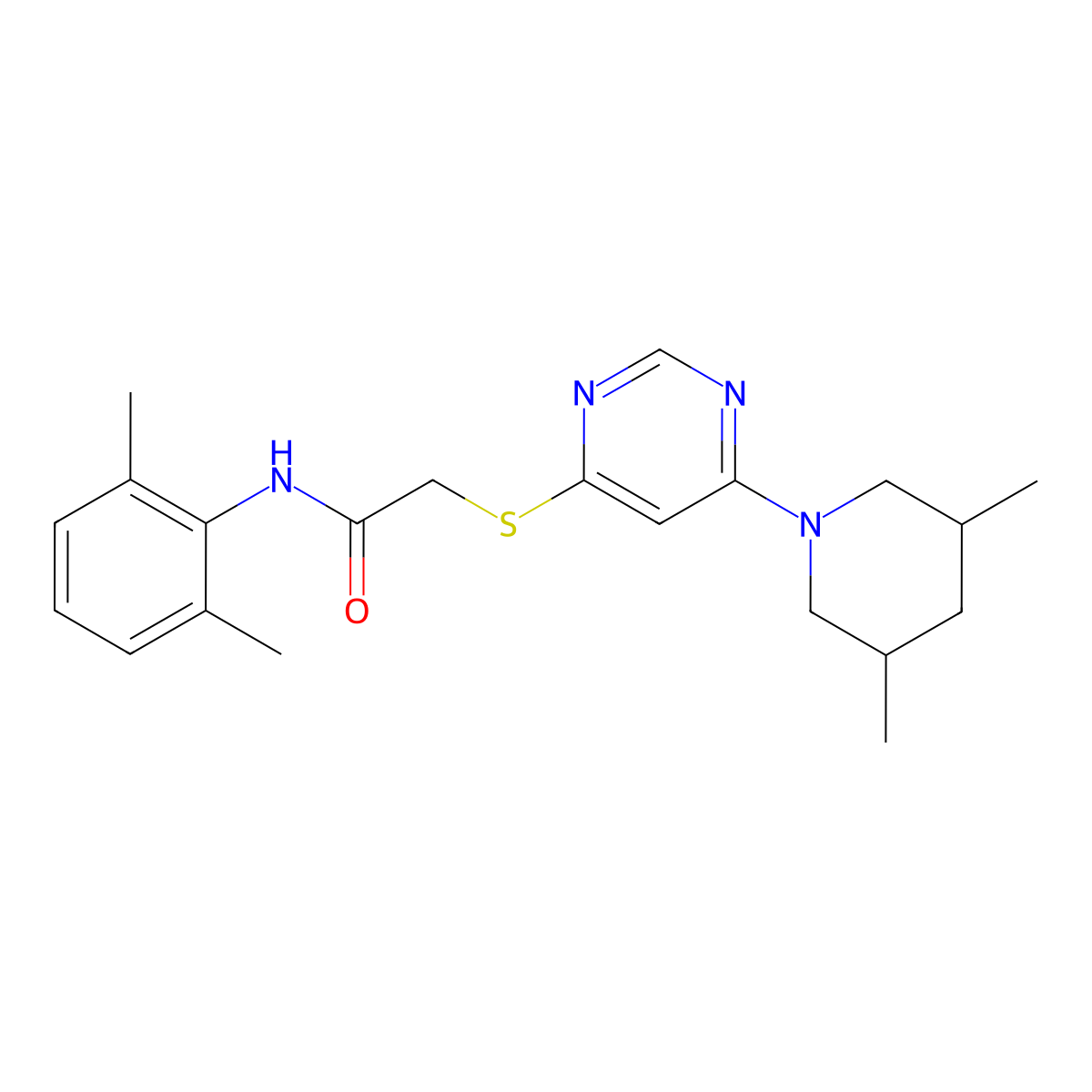 N-(2,6-dimethylphenyl)-2-((6-(3,5-dimethylpiperidin-1-yl)pyrimidin-4-yl)thio)acetamide molecular structure, CAS 1251671-17-6