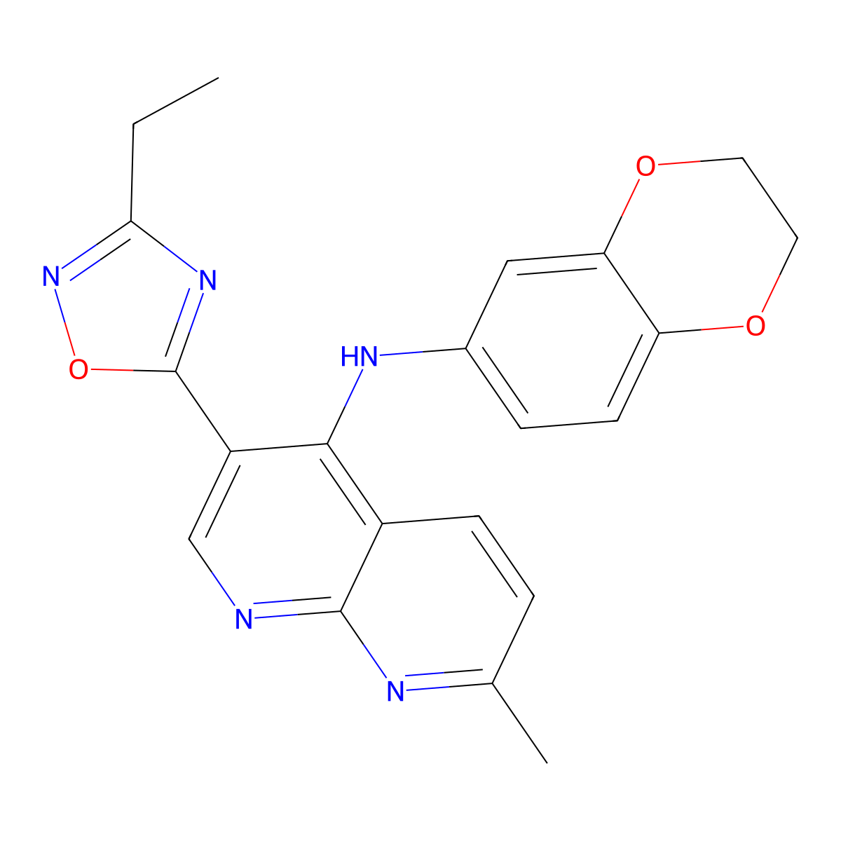 N-(2,3-dihydro-1,4-benzodioxin-6-yl)-3-(3-ethyl-1,2,4-oxadiazol-5-yl)-7-methyl-1,8-naphthyridin-4-amine molecular structure, CAS 1251671-19-8