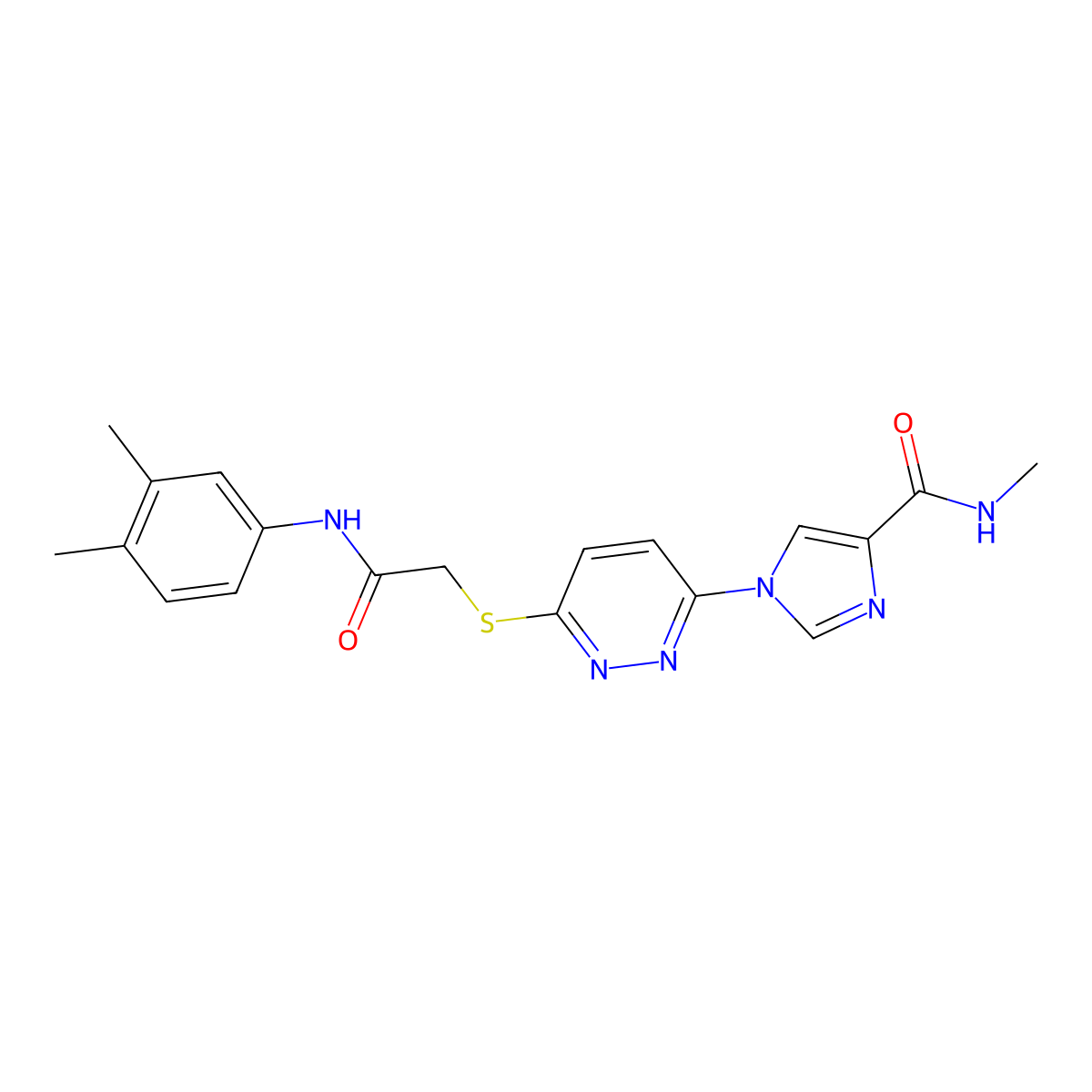 1-(6-((2-((3,4-dimethylphenyl)amino)-2-oxoethyl)thio)pyridazin-3-yl)-N-methyl-1H-imidazole-4-carboxamide molecular structure, CAS 1251671-21-2