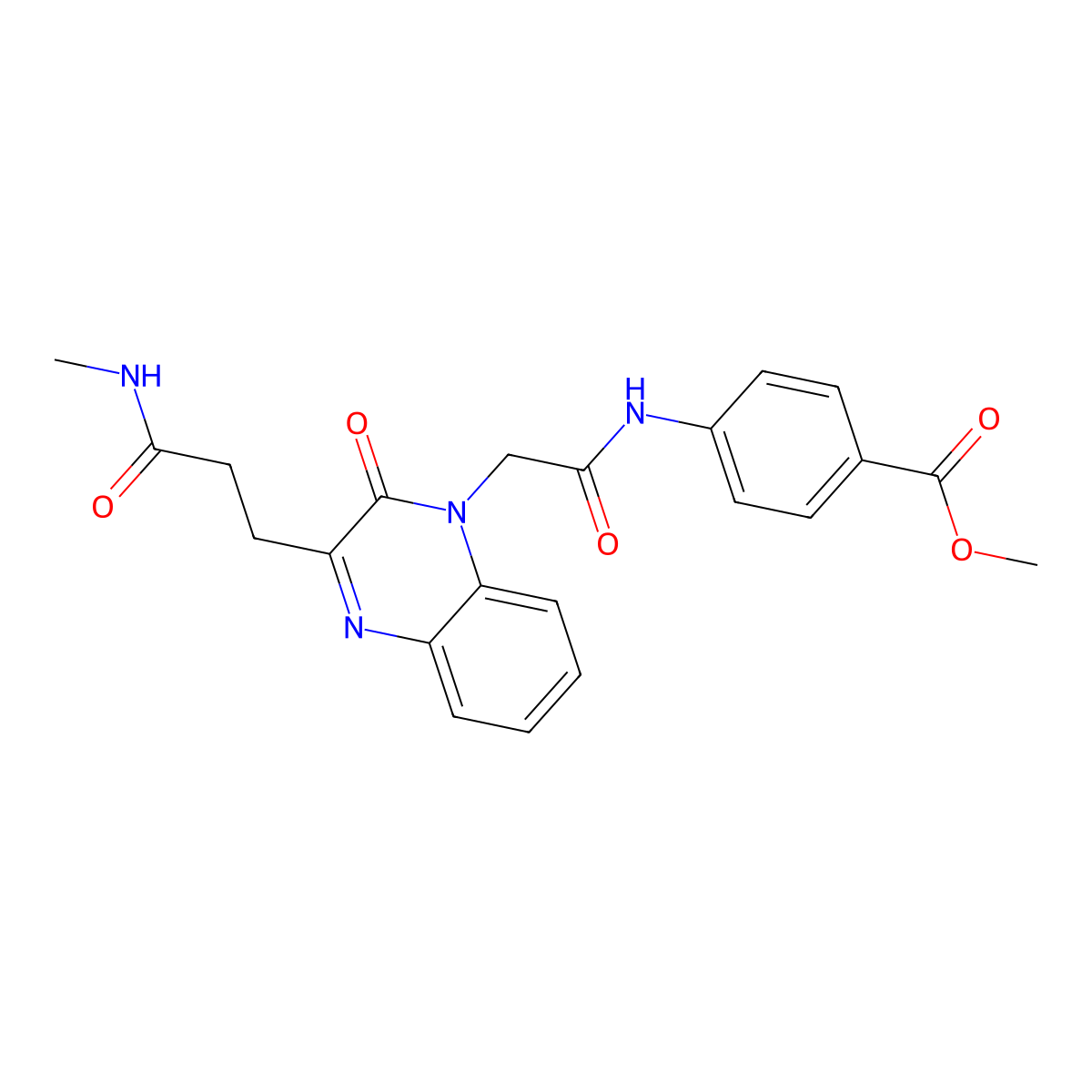 methyl 4-(2-(3-(3-(methylamino)-3-oxopropyl)-2-oxoquinoxalin-1(2H)-yl)acetamido)benzoate molecular structure, CAS 1251671-23-4