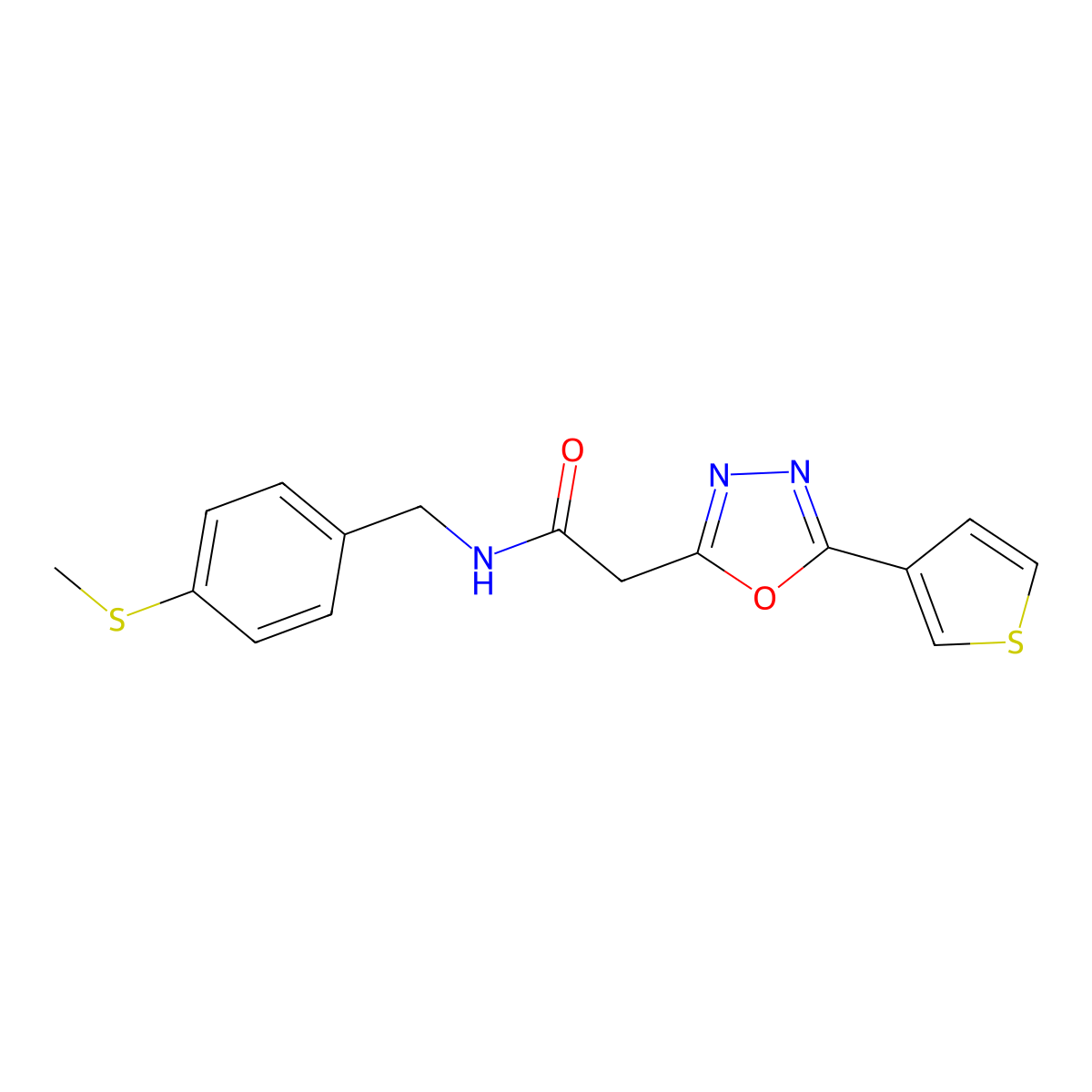 N-{[4-(methylsulfanyl)phenyl]methyl}-2-[5-(thiophen-3-yl)-1,3,4-oxadiazol-2-yl]acetamide molecular structure, CAS 1251671-24-5