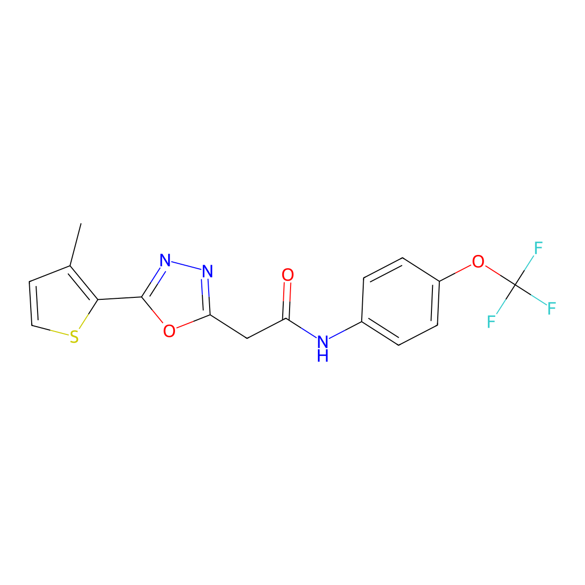 2-[5-(3-methylthiophen-2-yl)-1,3,4-oxadiazol-2-yl]-N-[4-(trifluoromethoxy)phenyl]acetamide molecular structure, CAS 1251671-31-4