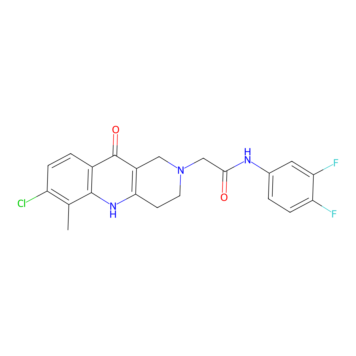 2-(7-chloro-6-methyl-10-oxo-3,4-dihydrobenzo[b][1,6]naphthyridin-2(1H,5H,10H)-yl)-N-(3,4-difluorophenyl)acetamide molecular structure, CAS 1251671-36-9