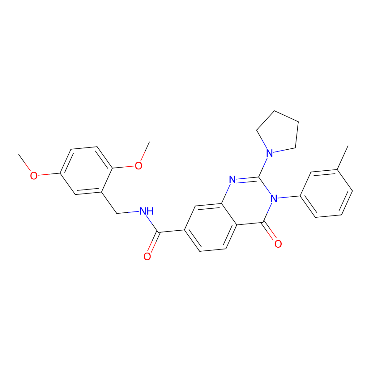 N-[(2,5-dimethoxyphenyl)methyl]-3-(3-methylphenyl)-4-oxo-2-(pyrrolidin-1-yl)-3,4-dihydroquinazoline-7-carboxamide molecular structure, CAS 1251671-39-2