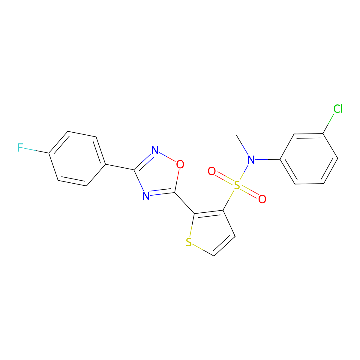 N-(3-chlorophenyl)-2-[3-(4-fluorophenyl)-1,2,4-oxadiazol-5-yl]-N-methylthiophene-3-sulfonamide molecular structure, CAS 1251671-41-6