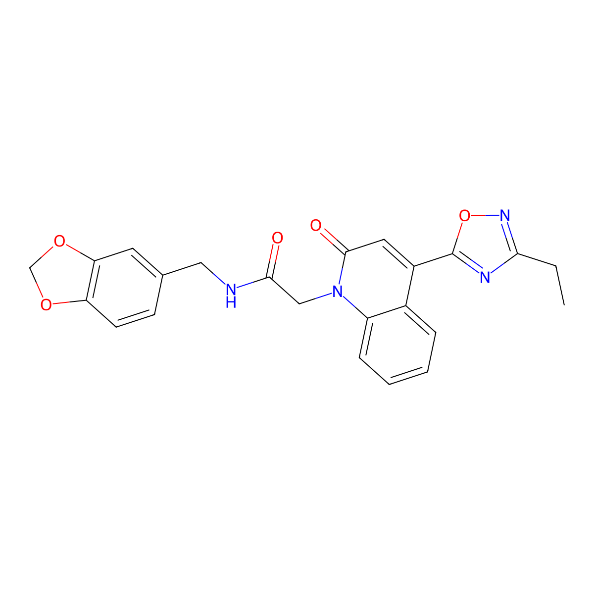N-(benzo[d][1,3]dioxol-5-ylmethyl)-2-(4-(3-ethyl-1,2,4-oxadiazol-5-yl)-2-oxoquinolin-1(2H)-yl)acetamide molecular structure, CAS 1251671-48-3