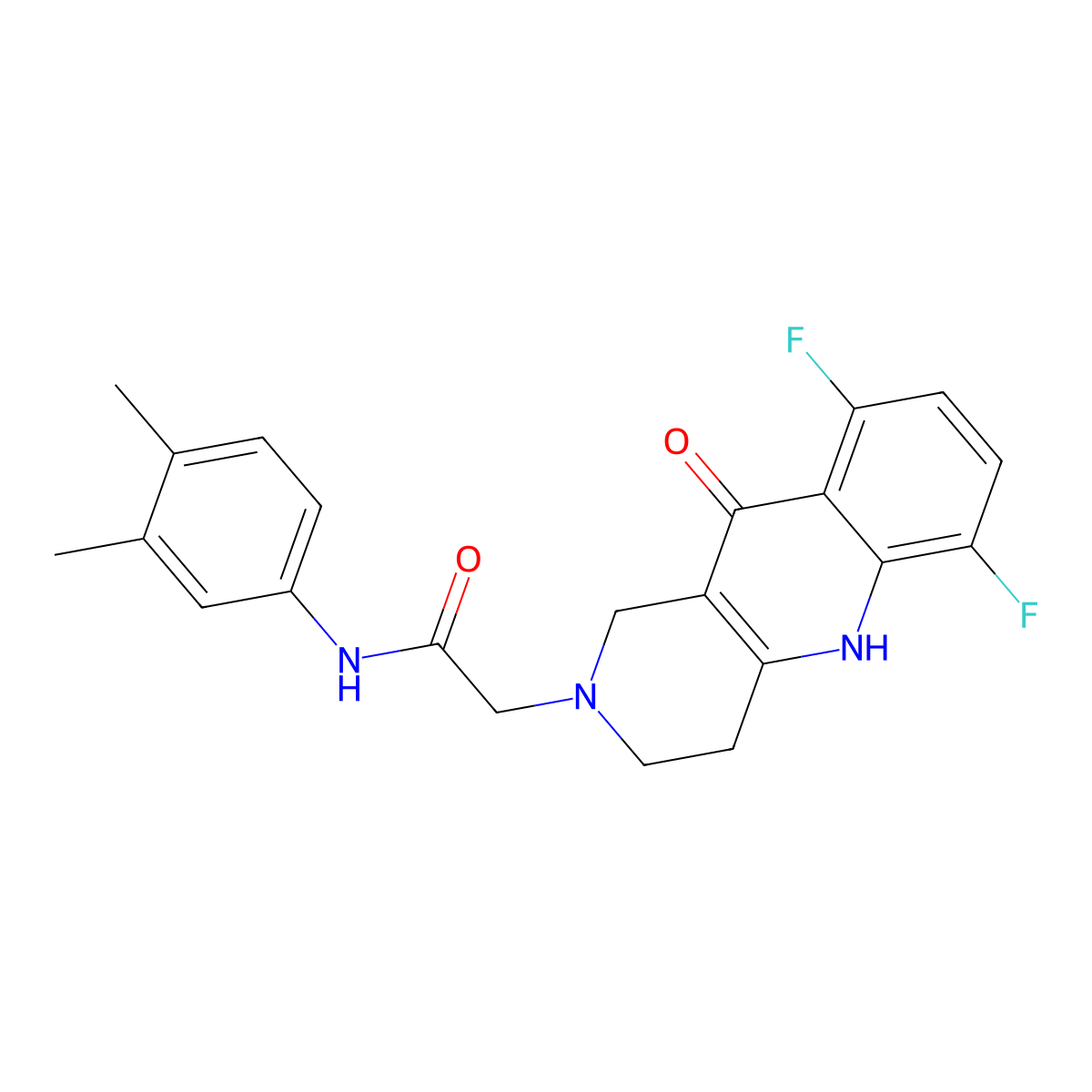 2-(6,9-difluoro-10-oxo-3,4,5,10-tetrahydrobenzo[b][1,6]naphthyridin-2(1H)-yl)-N-(3,4-dimethylphenyl)acetamide molecular structure, CAS 1251671-67-6