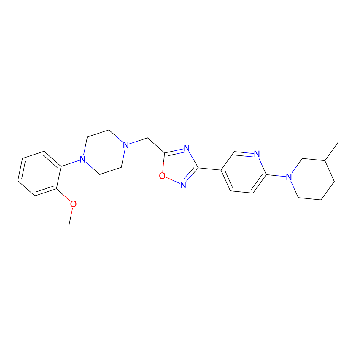1-(2-Methoxyphenyl)-4-({3-[6-(3-methylpiperidin-1-yl)pyridin-3-yl]-1,2,4-oxadiazol-5-yl}methyl)piperazine molecular structure, CAS 1251671-74-5