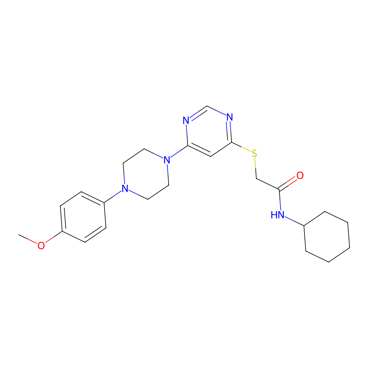 N-cyclohexyl-2-({6-[4-(4-methoxyphenyl)piperazin-1-yl]pyrimidin-4-yl}sulfanyl)acetamide molecular structure, CAS 1251671-82-5