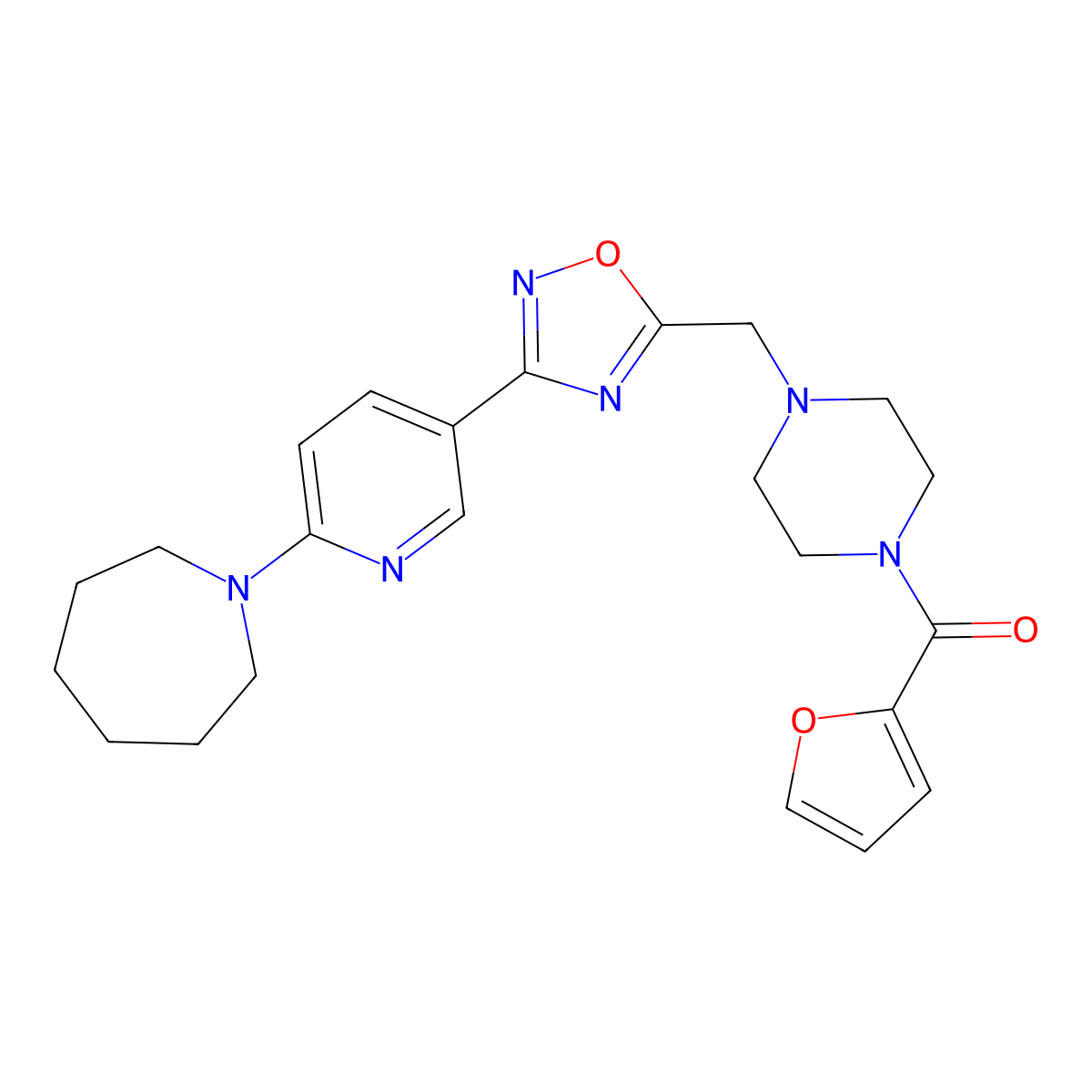 1-[5-(5-{[4-(Furan-2-carbonyl)piperazin-1-yl]methyl}-1,2,4-oxadiazol-3-yl)pyridin-2-yl]azepane molecular structure, CAS 1251671-84-7