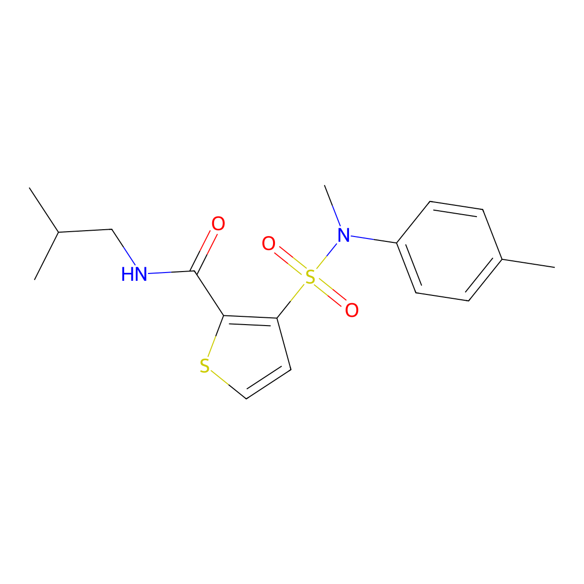N-isobutyl-3-(N-methyl-N-(p-tolyl)sulfamoyl)thiophene-2-carboxamide molecular structure, CAS 1251671-85-8