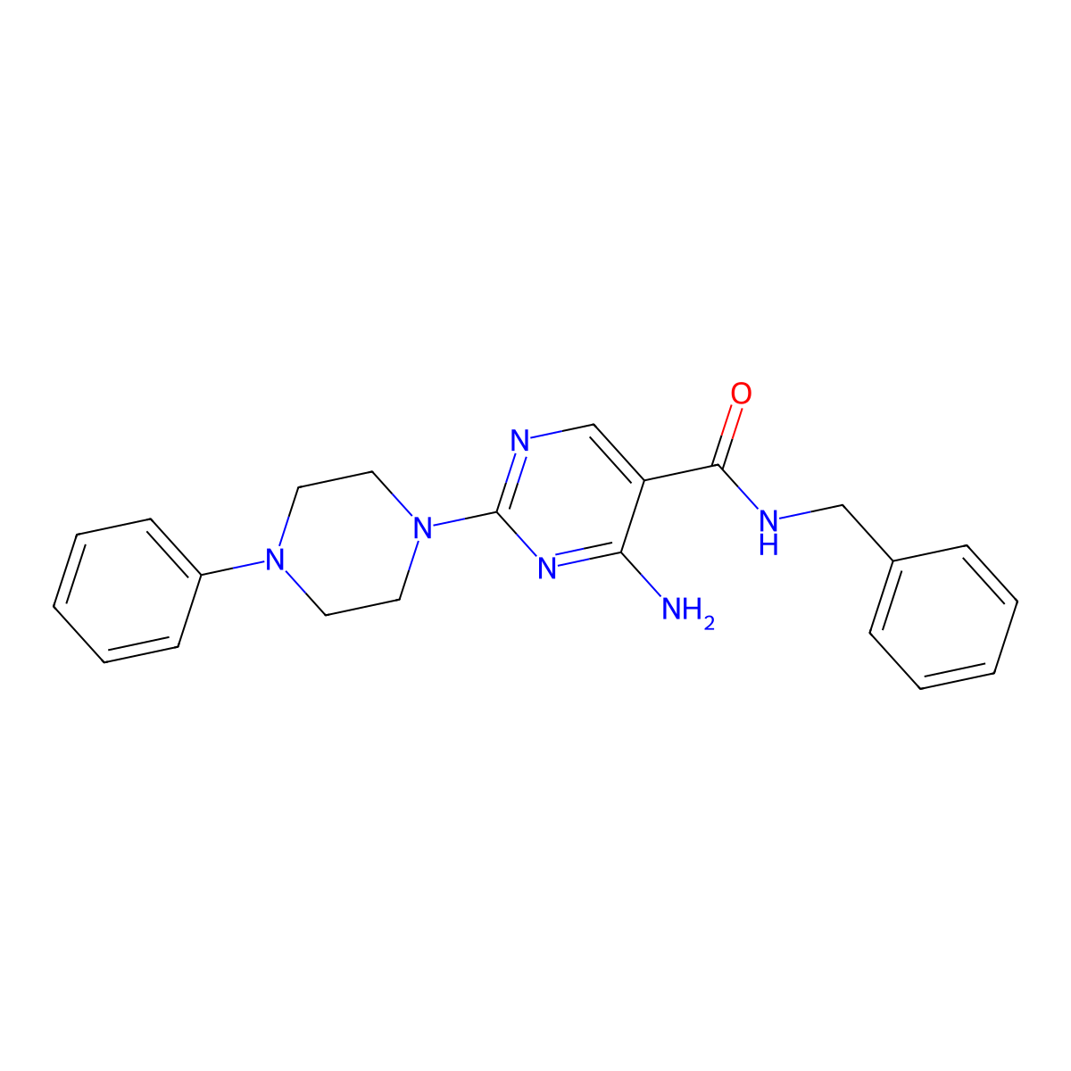 4-amino-N-benzyl-2-(4-phenylpiperazin-1-yl)pyrimidine-5-carboxamide molecular structure, CAS 1251671-94-9