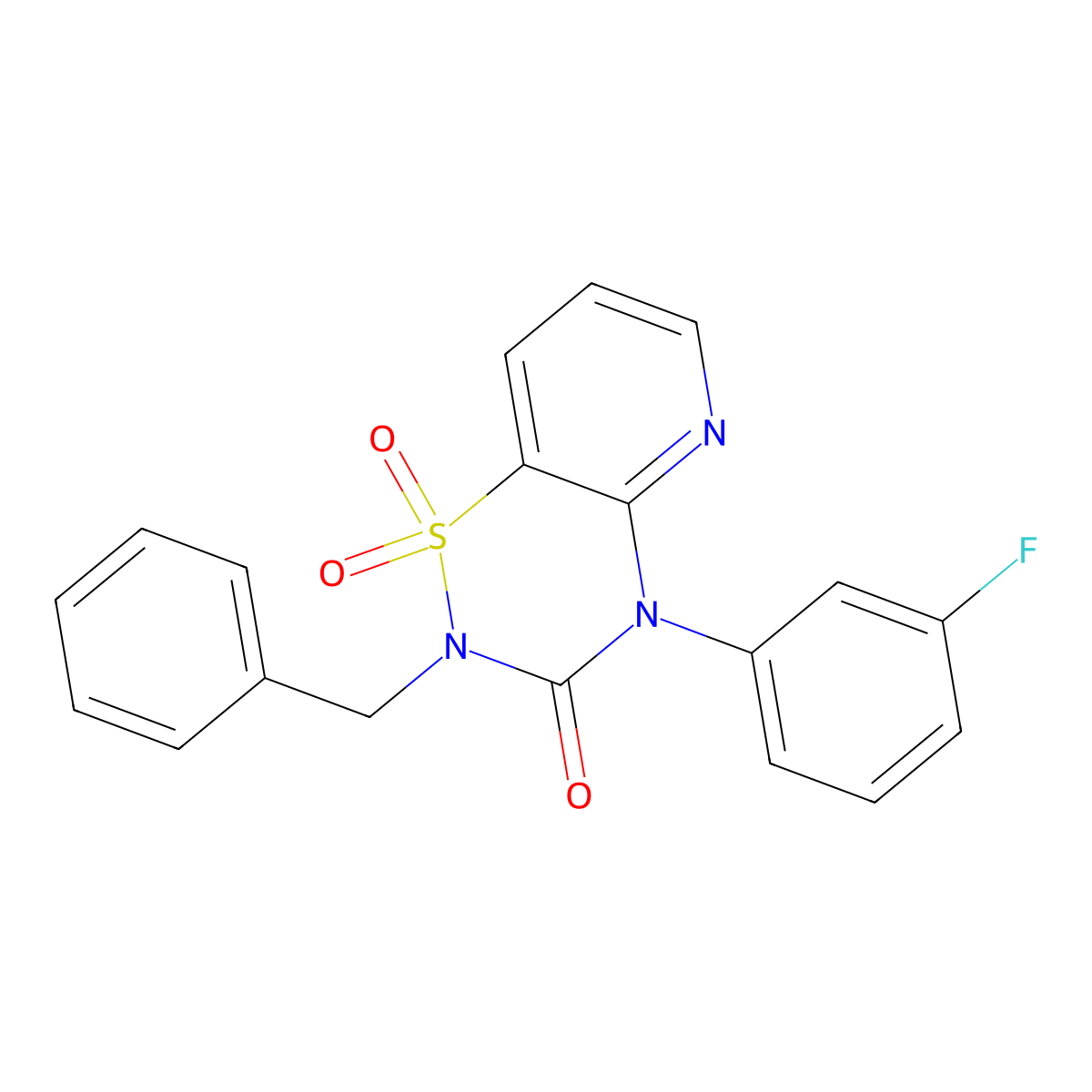 2-benzyl-4-(3-fluorophenyl)-2H-pyrido[2,3-e][1,2,4]thiadiazin-3(4H)-one 1,1-dioxide molecular structure, CAS 1251672-02-2
