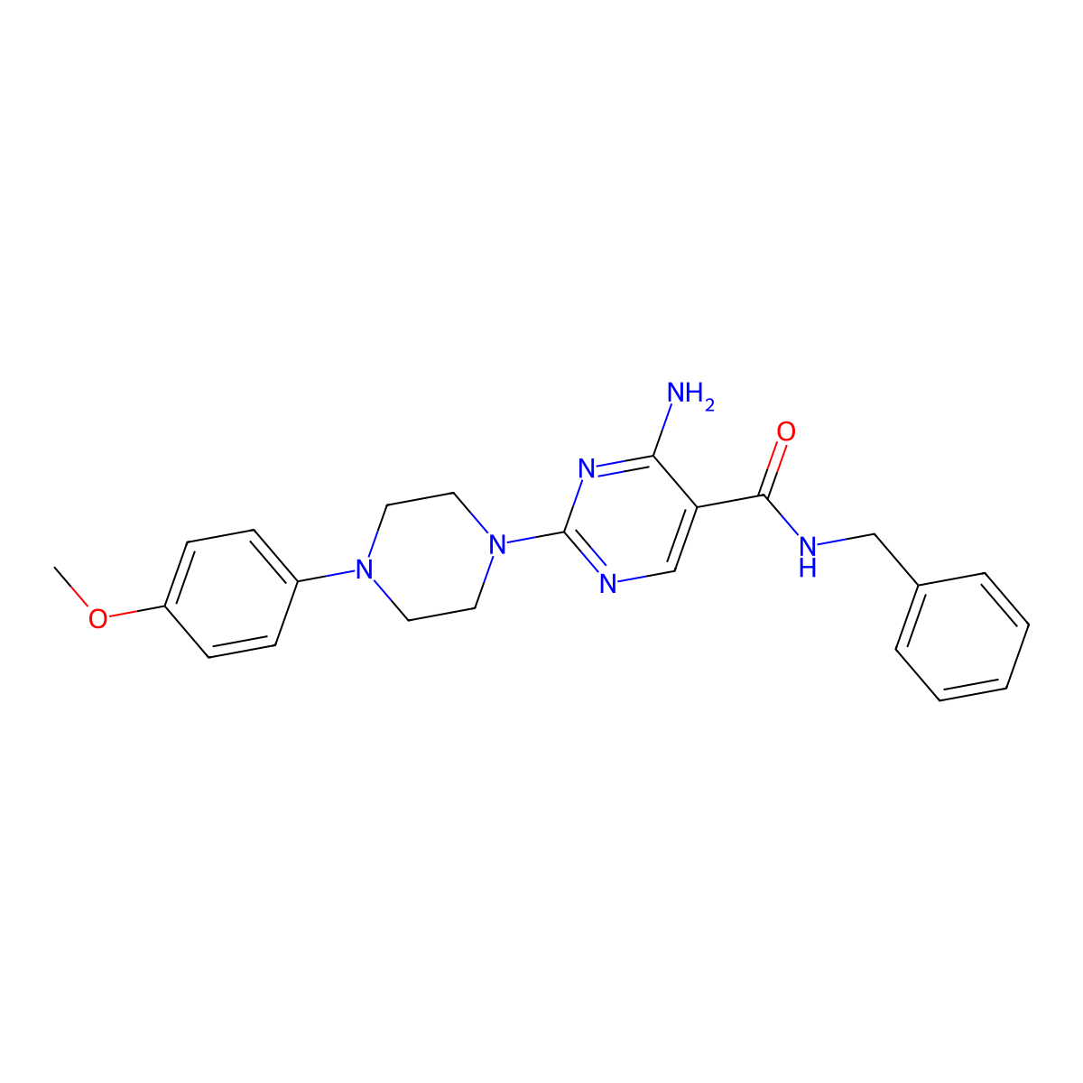 4-amino-N-benzyl-2-[4-(4-methoxyphenyl)piperazin-1-yl]pyrimidine-5-carboxamide molecular structure, CAS 1251672-09-9