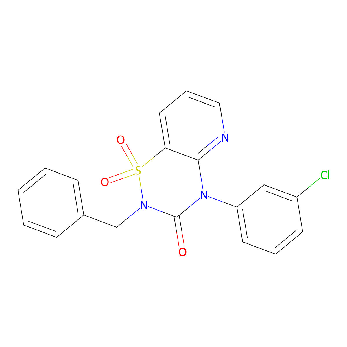 2-benzyl-4-(3-chlorophenyl)-2H-pyrido[2,3-e][1,2,4]thiadiazin-3(4H)-one 1,1-dioxide molecular structure, CAS 1251672-11-3