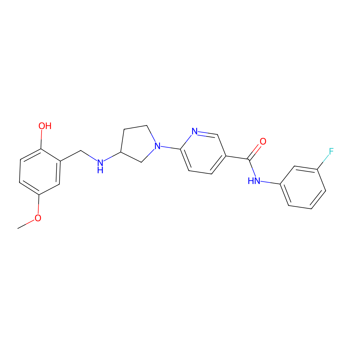 N~3~-(3-fluorophenyl)-6-{3-[(2-hydroxy-5-methoxybenzyl)amino]-1-pyrrolidinyl}nicotinamide molecular structure, CAS 1251672-22-6