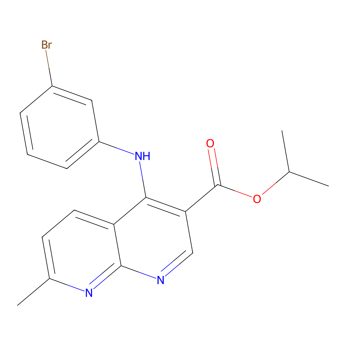 Isopropyl 4-((3-bromophenyl)amino)-7-methyl-1,8-naphthyridine-3-carboxylate molecular structure, CAS 1251672-24-8