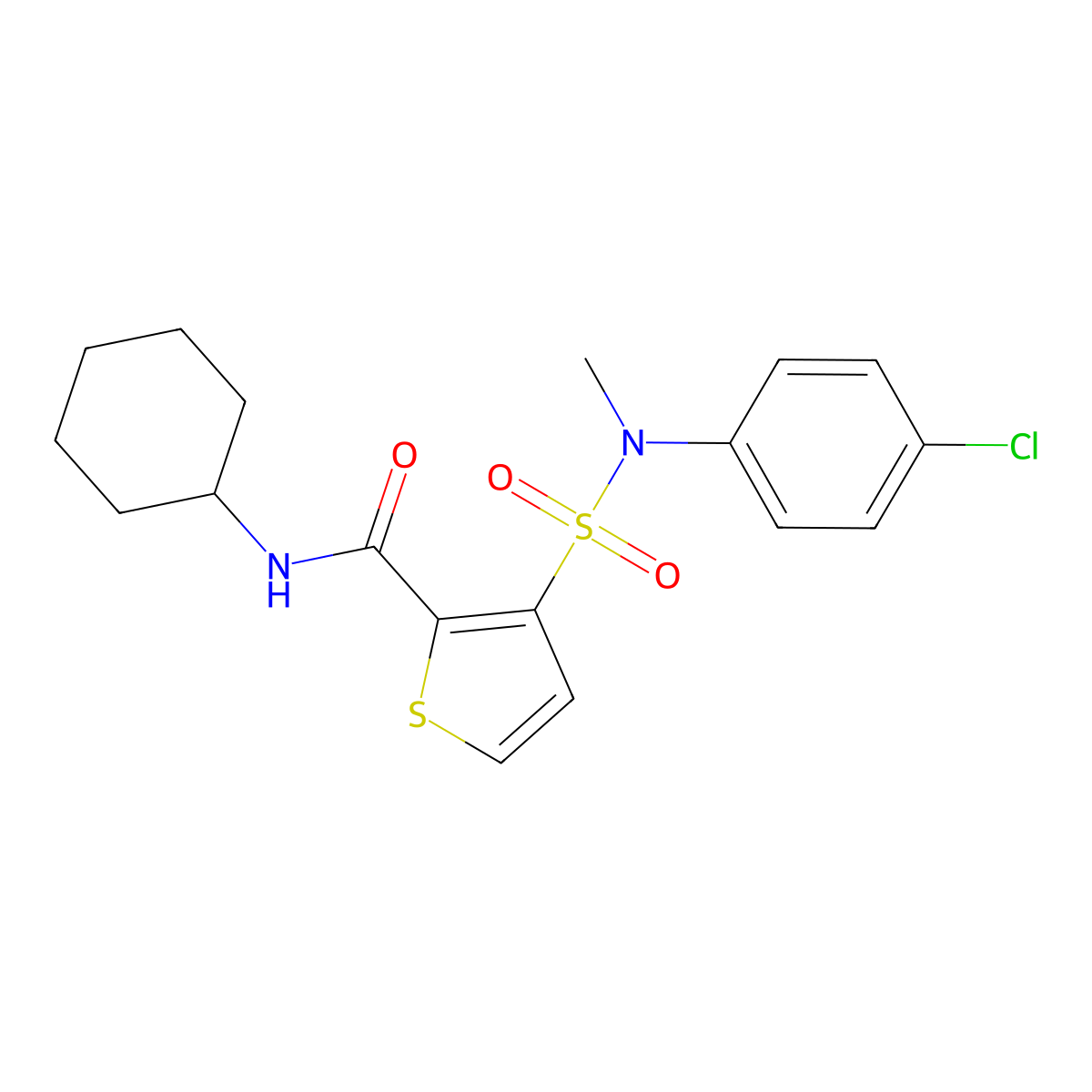 3-[(4-chlorophenyl)(methyl)sulfamoyl]-N-cyclohexylthiophene-2-carboxamide molecular structure, CAS 1251672-33-9