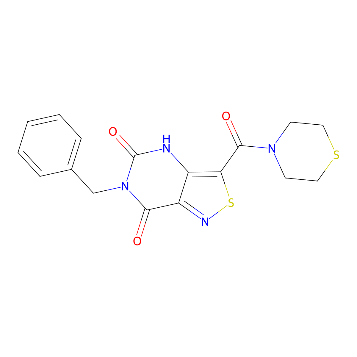 6-benzyl-3-(thiomorpholine-4-carbonyl)isothiazolo[4,3-d]pyrimidine-5,7(4H,6H)-dione molecular structure, CAS 1251672-37-3