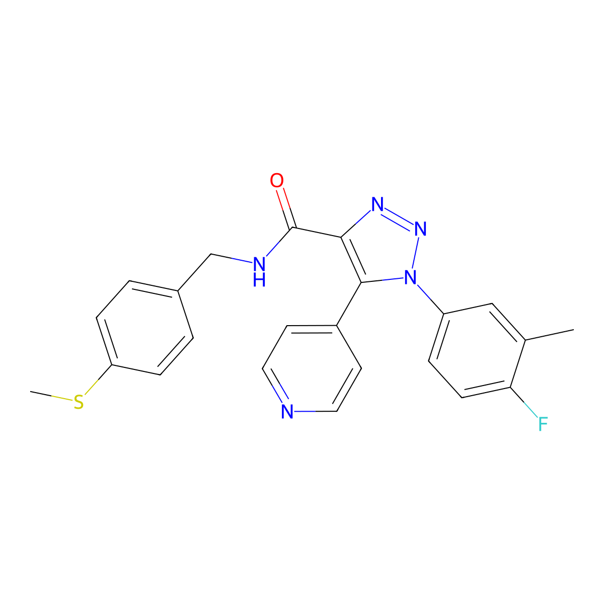 1-(4-fluoro-3-methylphenyl)-N-{[4-(methylsulfanyl)phenyl]methyl}-5-(pyridin-4-yl)-1H-1,2,3-triazole-4-carboxamide molecular structure, CAS 1251672-38-4