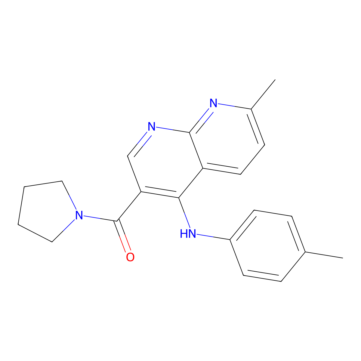 (7-Methyl-4-(p-tolylamino)-1,8-naphthyridin-3-yl)(pyrrolidin-1-yl)methanone molecular structure, CAS 1251672-42-0
