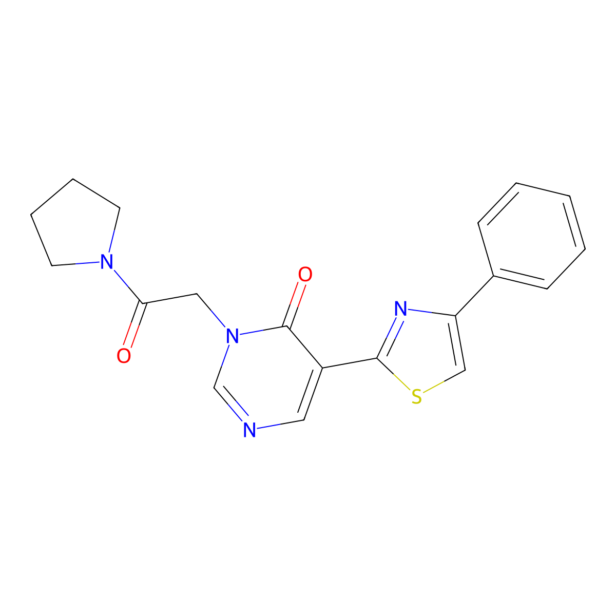 3-(2-oxo-2-(pyrrolidin-1-yl)ethyl)-5-(4-phenylthiazol-2-yl)pyrimidin-4(3H)-one molecular structure, CAS 1251672-47-5