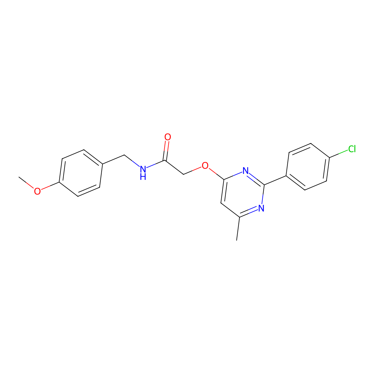 2-{[2-(4-chlorophenyl)-6-methylpyrimidin-4-yl]oxy}-N-[(4-methoxyphenyl)methyl]acetamide molecular structure, CAS 1251672-48-6