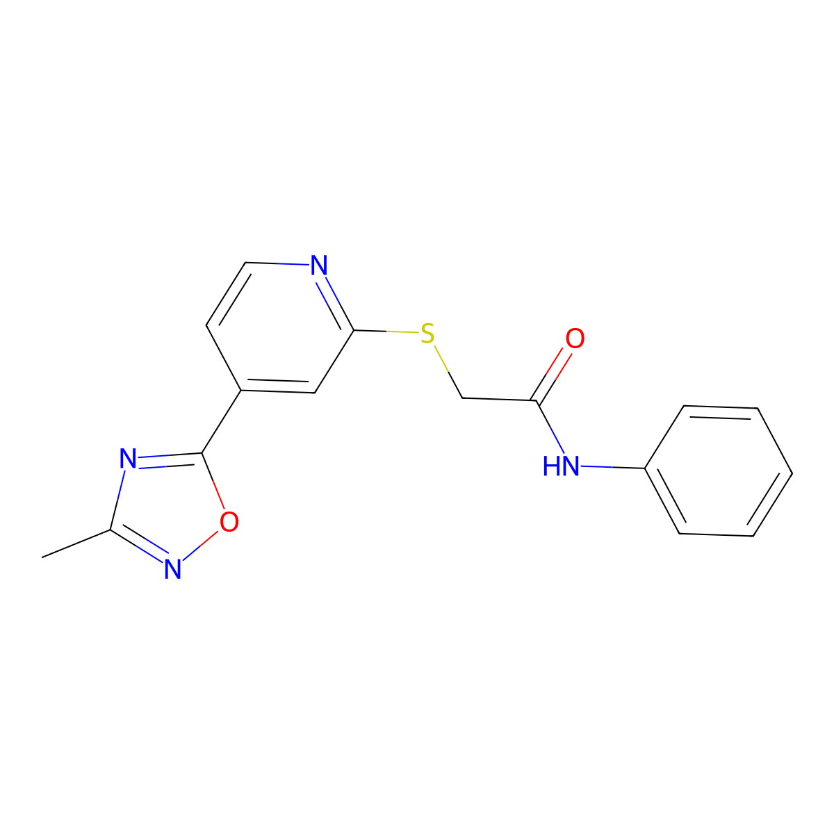 2-((4-(3-methyl-1,2,4-oxadiazol-5-yl)pyridin-2-yl)thio)-N-phenylacetamide molecular structure, CAS 1251672-55-5