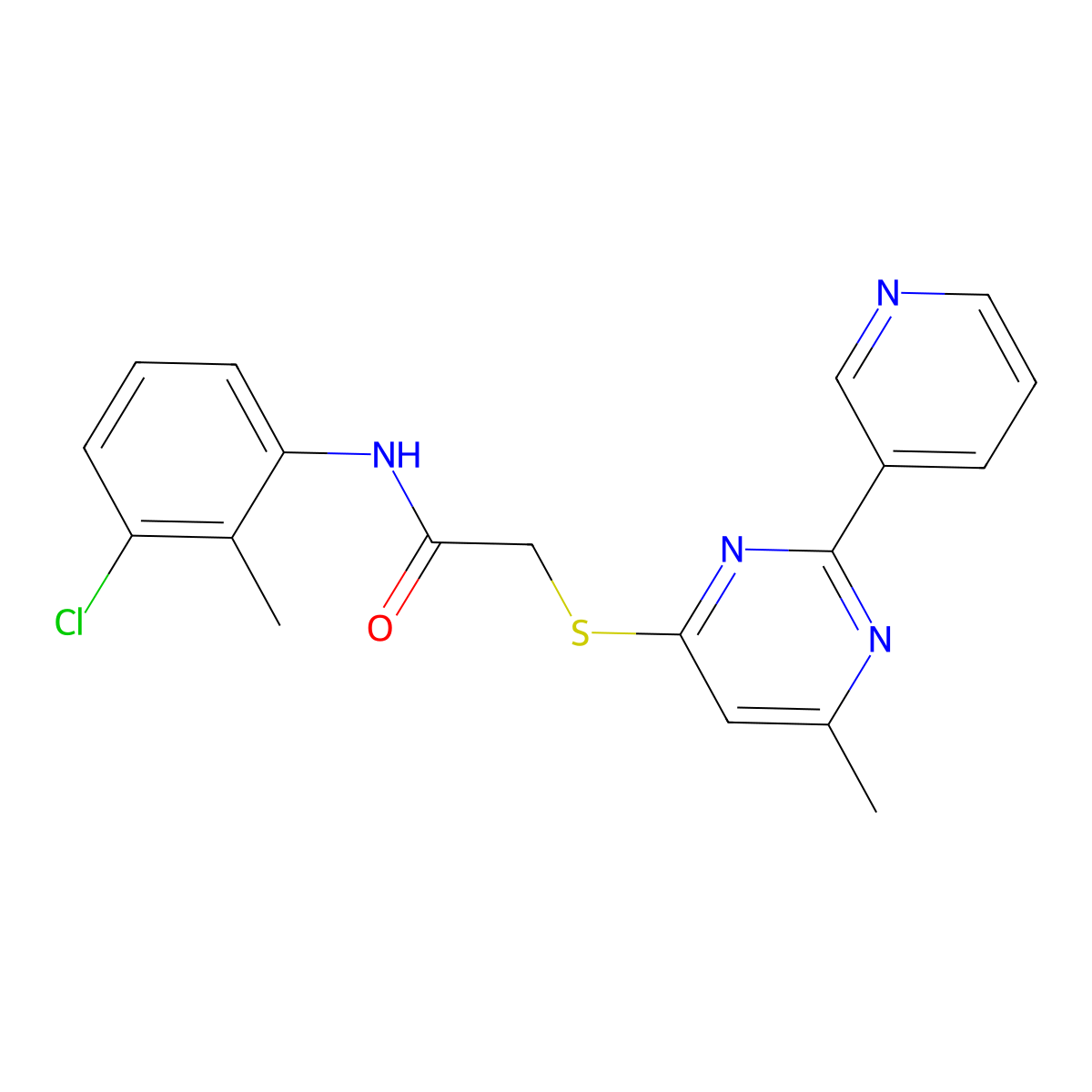N-(3-chloro-2-methylphenyl)-2-((6-methyl-2-(pyridin-3-yl)pyrimidin-4-yl)thio)acetamide molecular structure, CAS 1251672-71-5