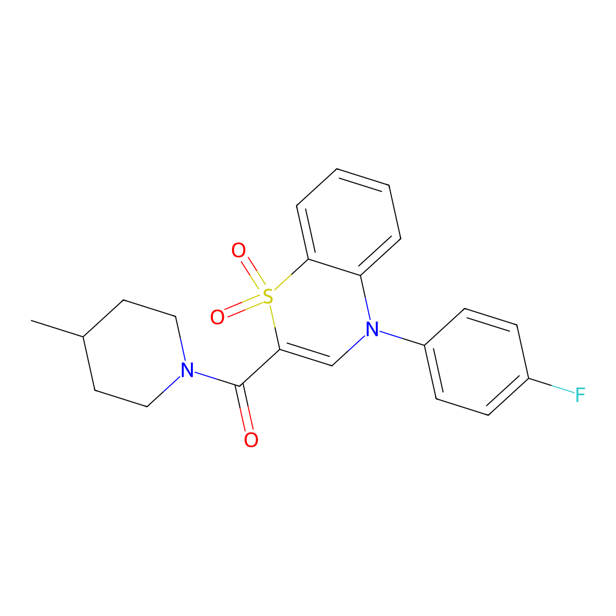4-(4-fluorophenyl)-2-(4-methylpiperidine-1-carbonyl)-4H-1lambda6,4-benzothiazine-1,1-dione molecular structure, CAS 1251672-81-7